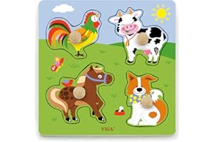 NEW CLASSIC TOYS Viga Toys - 50839 - Big Wooden Knob Puzzle - Farm Animals