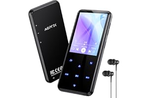 AGPTEK 64GB MP3 Reproductor Bluetooth 5.3, 2.4" Pantalla Metal Reproductor MP3, HiFi Música Deportivo MP3 Player con Altavoz, Botones Táctiles, Radio FM, E-Book, Grabación, Soporta hasta 128GB, Negro