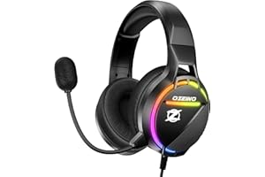 Ozeino Gaming Headset PC PS4 3D Surround Sound Leicht Bequem O-Track Noise Cancelling Kopfhörer mit Mikrofon RGB Licht für PS5 Mac Xbox One Switch