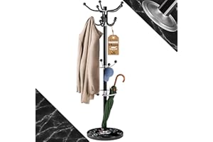 Casaria® Kleiderständer Marmorsockel Metall 14 Haken 360° Drehbar Stabil 37x37x175 cm Flur Büro Garderobenständer Kleiderstange Jackenständer Schwarz