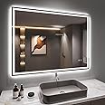 Dripex Bluetooth LED Bathroom Mirror with Shaver Socket, 500 * 700 MM Dimmable 3 Colors Illuminated Backlit Wall Mounted Bathroom Mirrors Anti-fog Vanity Mirror, Horizontal/Vertical