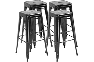 HOMCOM Set 4 Sgabelli Bar Impilabili con Poggiapiedi, Sgabelli Cucina Alti in Metallo, Sedie Bar Alte Stile Industriale per Penisola, Cucina, Sala da pranzo, 43x43x76 cm, Nero