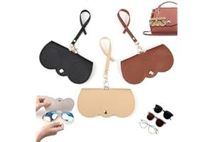 Elkflee 3PCS Soft Leather Glasses Bag with Lanyard Slim Anti Scratch PU Leather Sunglasses Case Flexible Eyeglasses Pouch Cute Cartoon Storage Holder Portable Spectacle Storage for Women Men Girls