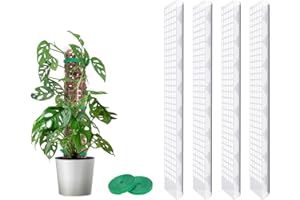 MIXC Monstera Moss Rod Trellis 4 Pieces 61 cm Plant Stake Plastic Plant Support for Climbing Plants Indoor Plants with 3 m Plant Bands Velcro
