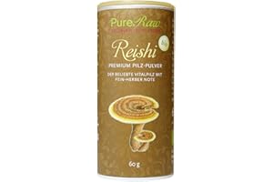 ‎PURERAW Reishi Pilz Pulver Premium LingZhi (Bio Vegan Roh) Vitalpilze Ganoderma Lucidum Pilze Dose - Pilzpulver Superfood als Kaffeeersatz Smoothie TCM - Raw Organic Ling Zhi Mushroom Powder | PureRaw 60g