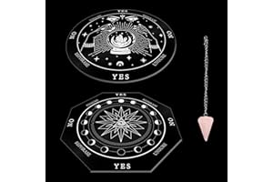 AHANDMAKER Acrylic Pendulum Board Set, 2 Style Magic Hand Eye Crystal Ball Dowsing Divination Board Metaphysical Message Board with Crystal Pendulum Necklace for Witchcraft Wiccan Altar Supplies Kit