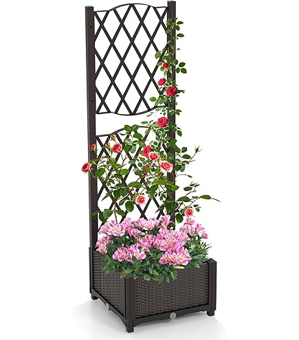 Blumenkasten Mit Rankgitter  58cm Balkonkasten Blumentopf Spalier Fr  Kletterpflanzen Blumen Kasten Halterung