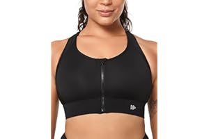 Yvette Soutien Gorge de Sport Col Haut Fermeture Avant Anti-Rayures Gros Seins Maintien Élevé Dos Nageur sans Armature