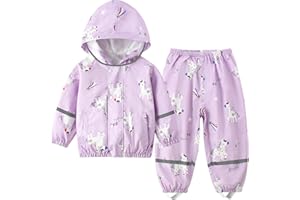 FEWLBY Combinaison Imperméables Enfant, Veste de Pluie + Pantalon Imperméable 2 pièces Ensembles, Filles Manteaux Imperméables Pantalon de Pluie Réutilisables Vêtements de Pluie
