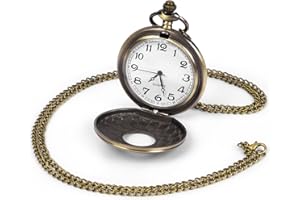 OFFCUP Orologio da Tasca Numeri Romani, Orologio da Taschino Uomo con Catena Vintage Quarzo da Tasca Collana Ideale Come Regalo per Compleanno Anniversario Giorno Di Natale Festa del Papà