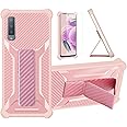Aroepurt Case Compatible for Samsung Galaxy A7 (2018) Phone Case Cover [with Tempered Glass Screen Protector] Hybrid Case [Folding Support Magnetic] [Frosted anti-fingerprint] Pink