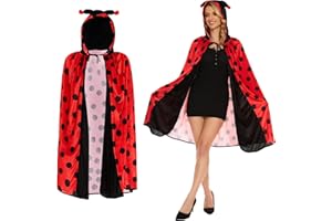 Hereneer Marienkäfer Kostüm Umhang, 100 cm Faschingskostüme Marienkäfer Cape, Marienkäfer Mantel mit Hut für Erwachsene Kinder, Damen Marienkäfer Kostüm für Karneval Cosplay