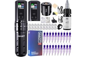 MAST TATTOO Mast Fold2 Pro Kit Tatuaggio Senza Fili Tattoo Machine Pen Professionale rotativa macchinetta tatuaggi con 2 Batterie 2000mAh, RCA Connect, Aghi e Inchiostro Nero | Set Completo