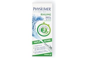 Physiomer Rhume Triple Action - Spray nasal 100% eau de mer - Dispositif médical - Huiles essentielles - Dégage le nez bouché en 3 minutes par action osmotique naturelle - A partir de 6 ans - 20 mL