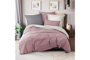 Pure Label Halbleinen Bettwäsche 135x200 cm mit Kissenbezug 80x80 cm in Mauve - Bügelfreie Bettwäsche Sets 135 x 200 aus belgischem Leinen und feinster Baumwolle