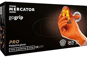 GEDIKUM GEGRIP Disposable Gloves, Extra Strong, Nitrile Gloves, 3 x Thicker, Disposable Gloves with Diamond Grip, Work Gloves, Industrial and Assembly, Various Colours, Pack of 50 (Orange, M)