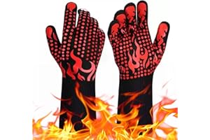 Defresit BBQ Gloves, Oven Mitts, 800°C/1472°F Heat Resistant, Silicone Non-Slip, Red