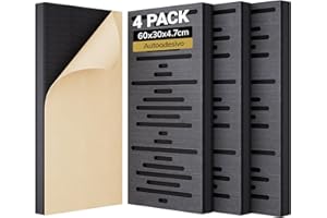 TONOR 4 Pezzi Pannelli Fonoassorbenti Decorativi, Pannelli Acustici per Isolanti InsoNorizzanti Decorativi per Pareti, Studi di Registrazione, Sala Sonferenze, Stanza, 60x30x4,7cm, Nero