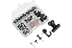 ‎UNICLIFE Uniclife 200 Stück Schwarze Reisszwecken Für Die Wand, 5 Verschiedene Arten Von Reißzwecken Für Korktafeln Und Pinnwände, Reißzweck Wandhaken Set Für Bilder Und Dekoration