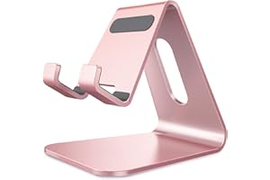 Lucrave Support Téléphone, Support de Bureau en Aluminium Compatible avec iPhone 16 15 14 13 12 Mini Pro Max XS Max XR X Se 8 7 6 6s Plus Huawei Mate 60 Pro, Samsung S23 S22 S21-Or Rose