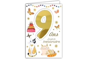 AFIE 69-2109 Carte Joyeux Anniversaire 9 ans Enfant Garçon Fille - Chat