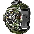 23-in-1 Survival Military Digital Watch, Mens Tactical Multi-Functional and Adjustable Wristband Outdoors Waterproof Sports Dual Dial Watches with Compass Paracord Band