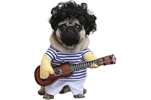 Cleana Arts Cool Pet Dog Costume Chitarra Giocatore Stile Gatto Costumi per Cani di Piccola Taglia Vacanza per Cane Gatto Giacca Abbigliamento (Nessuna Parrucca)