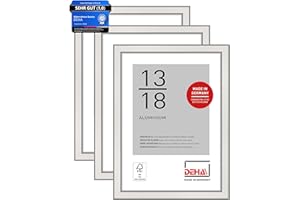‎DEHA DESIGN DEHA Design Bilderrahmen, 13 x 18 cm (3er Set), Aluminium, Silber glanz, Fotorahmen zum Auftstellen im Hoch- & Querformat, bruchsicheres Kunstglas, Boston