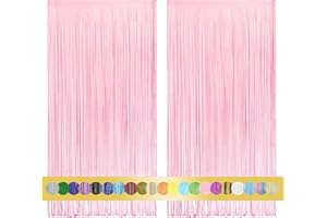 Montegoni 2 Piezas de Cortina Metálica con Flecos Rosa Claro de 1x2,5 m, Decoración de Lámina con Purpurina para Año Nuevo, Cumpleaños, Baby Shower, Fiesta de Bodas | Flecos para decoración