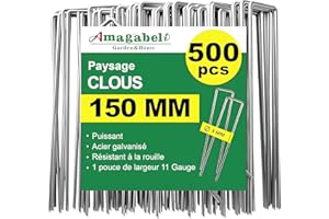 AMAGABELI GARDEN & HOME Amagabeli Garden Home 500 Piquets de Jardin Pelouse Agrafe Toile de Paillage en Forme de U - 150 mm Long - Ongles Mauvaises Herbes Tissu Piquets Galvanisé Piquet de Fixation en Acier pour Bache