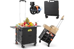 SELORSS Foldable Shopping Trolley with Extended Lid Wear-Resistant Noiseless 360°Rotate Wheels & Adjustable Aluminum Alloy Handle Folding Boot Cart, 80KG/176LBS Load Capacity, Heavy Duty Durable Dolly Cart