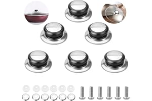 BATEYA 6 Stück Universalgriff für Topfdeckel hitzebeständiger Knopf, Topfdeckelgriff aus Edelstahl Kochgeschirr Ersatzdeckelknöpfe Topfdeckelknopf-Set mit Schrauben