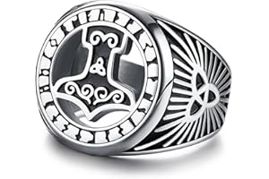 Adramata Herren Ringe Edelstahl Wikinger Ringe Gothic Keltischer Knot Fingerring Wikinger Schmuck Rolex Ringe Thors Hammer Ring Männer Silber Schwarz Ringe Vintage Siegelringe für Herren Junge