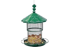 URBAN DECO Metal Bird Feeder Tube Hanging Wild Bird Seed Feeder Squirrel Proof Birds Feeder for Outside Decoration, Large Capacity Feeder for Outdoor Garden,Green