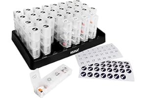 KMINA Pastillero Mensual 4 Tomas Diarias, Organizador Pastillas, Dosificador Medicamentos, 31 Compartimientos, Portatil