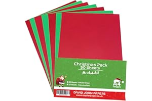 DJP 160 GSM A4 Christmas Festive Coloured Card - Red/Green (Pack of 50 Sheets) - 25 Intensive Red & 25 Billiard Green
