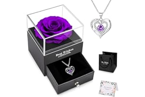 NEWUPZSI Rosa Eterna morado Regalos para Mama Caja Rosa Real Preservada Navidad con Collar para Madres Cumpleaños Regalos para el Día de la Madre Regalo para Mamá,Mejor Madre del Mundo