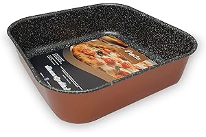 GMD COOKWARE ITALY Teglia per Friggitrice ad Aria Quadrata - Teglia 20x 20 - Adatta alla Lavastoviglie - Teglia per Forno - Alluminio - Effetto Pietra -Teglia 20 cm 20x20