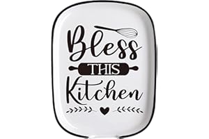 SCALZE Farmhouse Modern Kitchen Ceramic Large Spoon Rest, Bless This Kitchen Funny White Cooking Utensil Rest Spoon Holders for Women Mom Chef Kitchen Counter Stove Top
