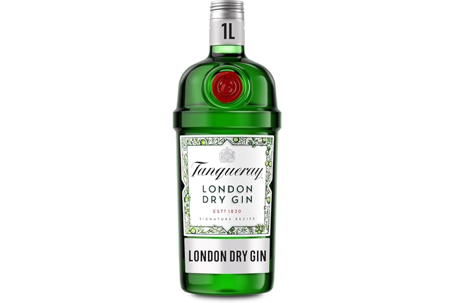 Tanqueray London Dry Gin | 41.3% vol | 1L | Award-Winning Premium Spirit | Distilled 4 Times | Made with 4 Gin Botanicals | Enjoy with Ice & Tonic