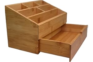 hausleben Schreibtisch Organizer aus nachhaltigem Bambus | 6 Fächer | mit Schublade | Schreibtischablage | Stiftebox | Büro