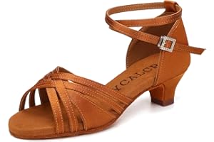 YCALCP Zapatos de Baile Latino para Niña Tacón Bajo Punta Abierta Profesionales de Salsa Tango Bachata, EM-930-XGG