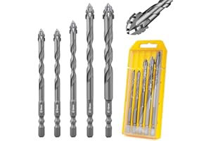Flintronic 5 Piezas Brocas Porcelanico, Broca Ceramica Ø 6-12 mm, Taladro de Vidrio con Vástago Hexagonal, Taladro Excéntrico, para Madera Plástico Albañilería Baldosa Cerámica Vidrio Hormigón
