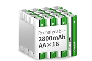 Granicell AA Batteries 16-pack, 2800 mAh High Capacity Rechargeable Battery, 1300 Cycles, 1.2V NiMH Battery