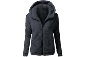 HAOLEI Giacca in Pile Donna Fine Fleece Warm con Zip Offerte Cappotto Sherpa Teddy Giacca Sci Felpa con Cappuccio in Peluche Fronte-Retro con Cerniera in più Colori Cappotto Calda Ampia Confortevole
