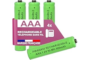 PIRABADI 4 batterie ricaricabili 400 mAh 1,2 V NI-MH | AAA LR03 LR3 R03 R3 H03 H3 | Compatibile Sostituzione Telefono Fisso Wireless per Philips PANASONIC GIGASET ALCATEL Siemens DECT