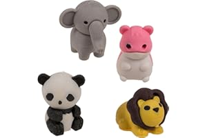 PHILUMO Puzzle - Juego de gomas de borrar (4 animales, para borrar y rompecabezas, elefante, ardilla, león y oso panda, 3-4 cm)