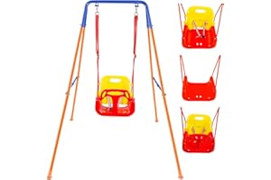 HLC Balancoire Bebe 3 en 1, Balancoire Exterieur/Intérieure avec Support en Métal Pliable, Facile à Assembler Et à Ranger, Convient Aux Enfants De Tous âges