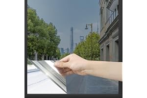 ‎HOMEIN Homein Spiegelfolie Fenster Sichtschutz Sonnenschutzfolie Innen 44,5x200cm, Fensterfolie Sonnenschutz Hitzeschutz UV Schutzfolie außen, Hitzeschutzfolie Einseitig Blickdicht Wärmeschutzfolie Silber