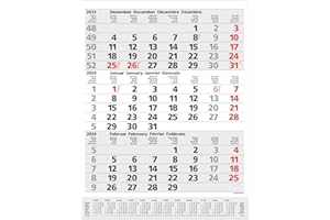 3-Monats-Planer Comfort Grau 2024: 3-Monatskalender groß I Wandplaner / Bürokalender mit Datumsschieber, Vor-und Nachmonat und Jahresübersicht I 30 x 39 cm